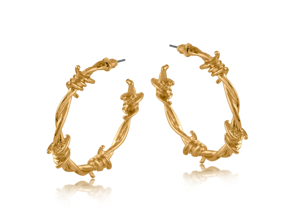 GOLD SYLVANA BARBWIRE HOOP EARRINGS