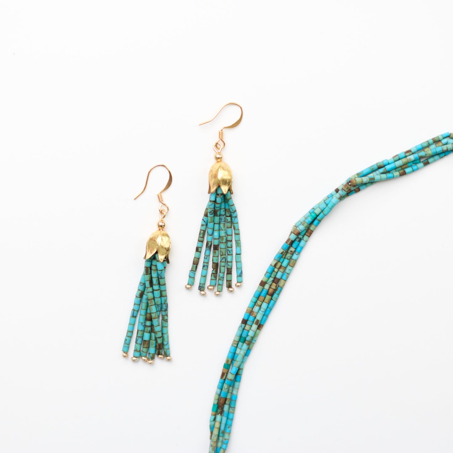 Matte Turquoise Tassel Lotus Cap Earring