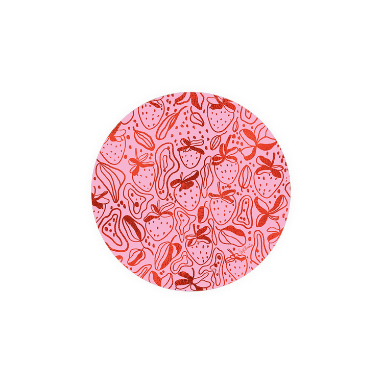Pink Strawberries Round Coaster with Foil