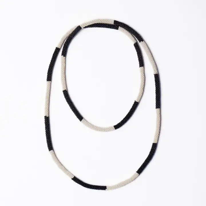 Allie Seed Bead Long Necklace Black + White Wholesale