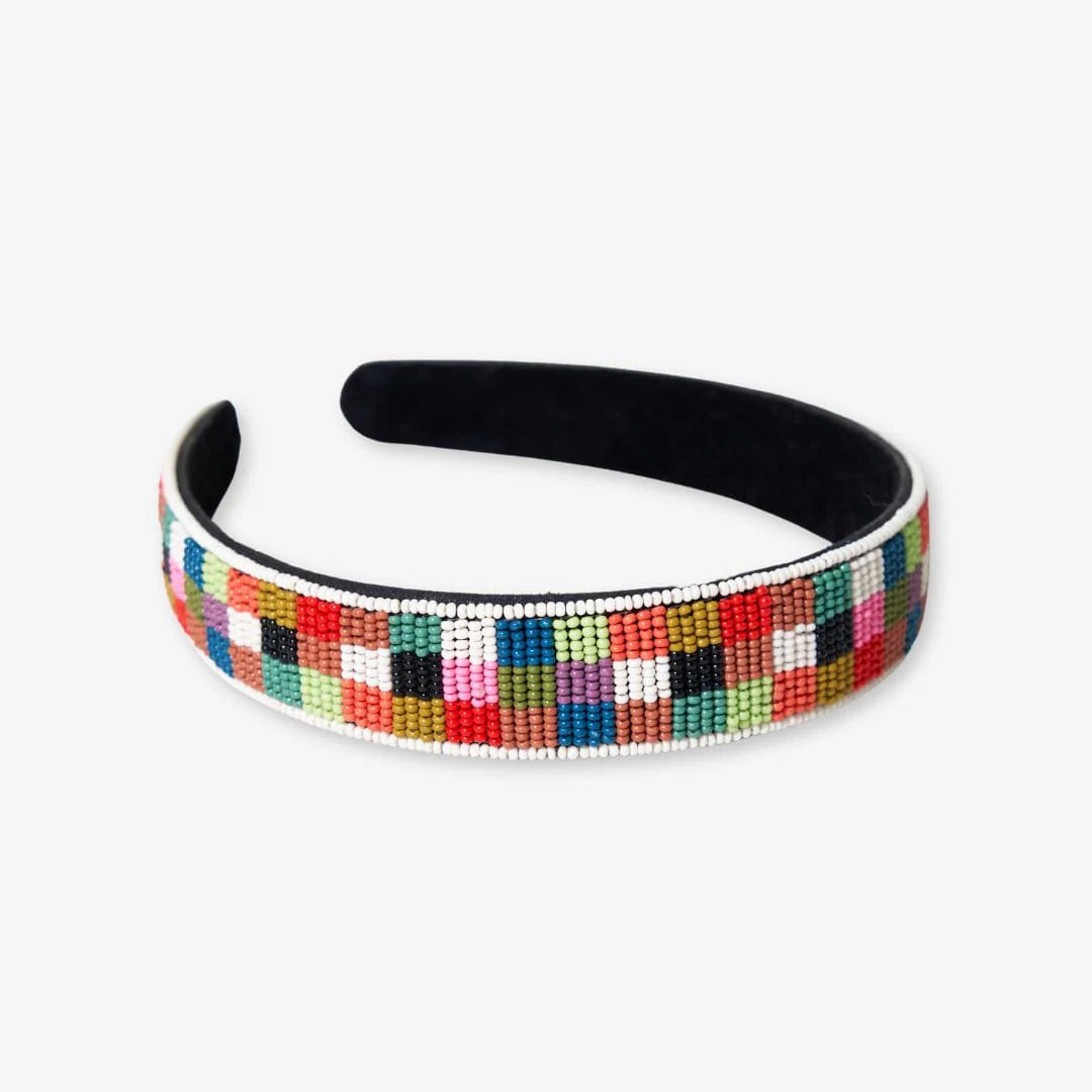 Stevie Checked Beaded Headband Multicolor