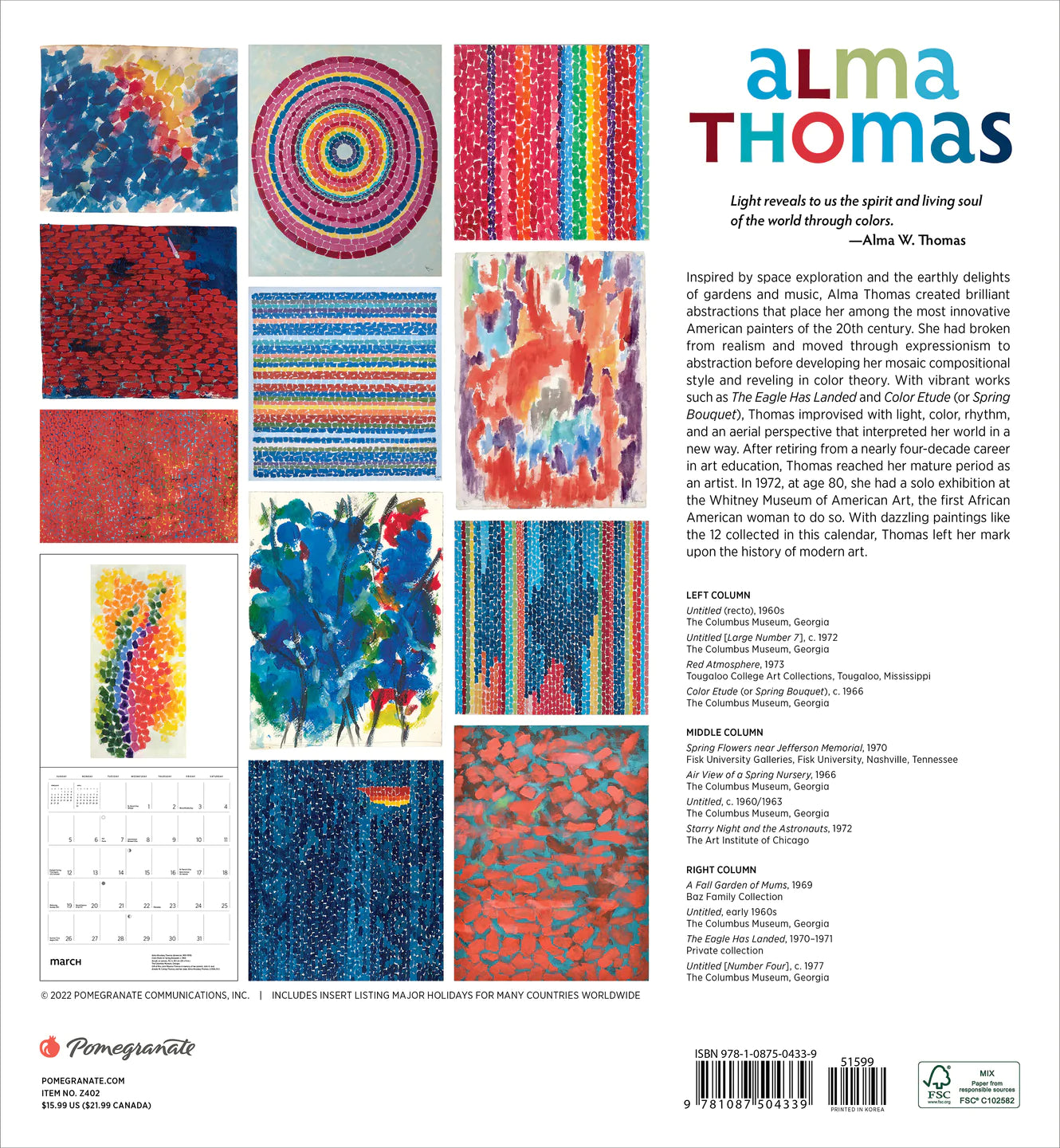 Alma Thomas 2023 Wall Calendar