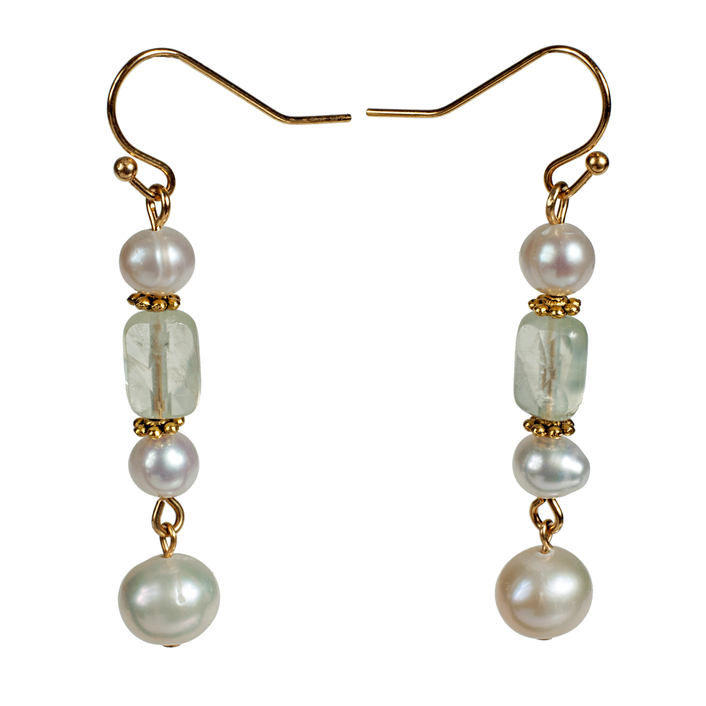 Cultured Pearl & Faceted Prehnite Earring