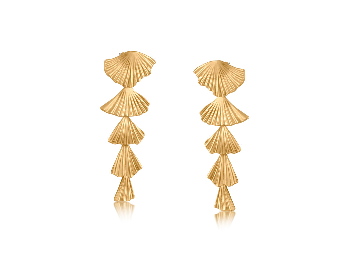 GOLD FREYA FAN DROP LONG TIERED EARRINGS