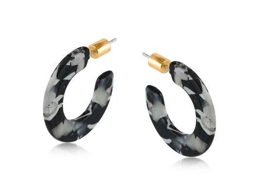 BLACK GREY WHITE HORTENSE FLAT OVAL RESIN HOOP