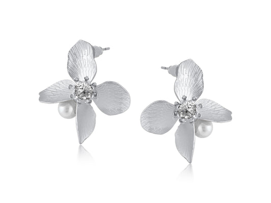MATTE SILVER CORDELIA MATTE FLORAL EARRINGS