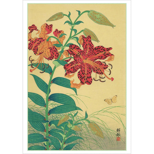 Ohara Shoson Tiger Lilies and Butterfly Notecard