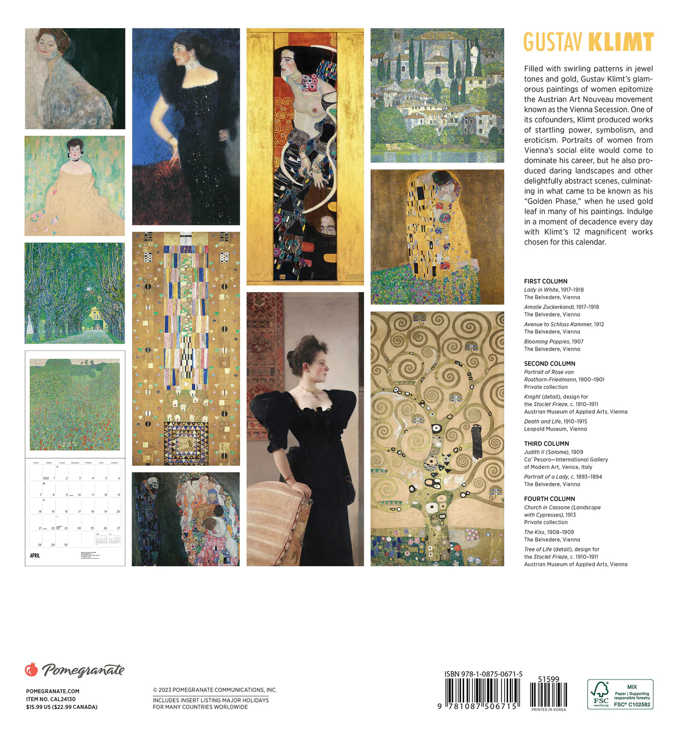 2024 Gustav Klimt Wall Calendar