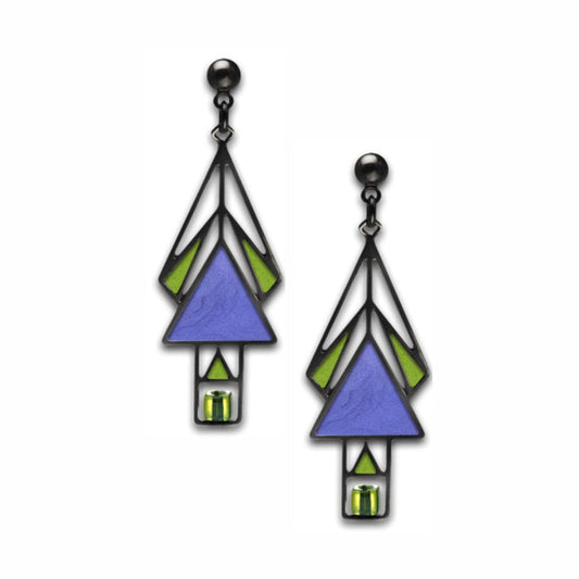 Mahony Stained Glass Window Earrings in Twilight Blue/Green