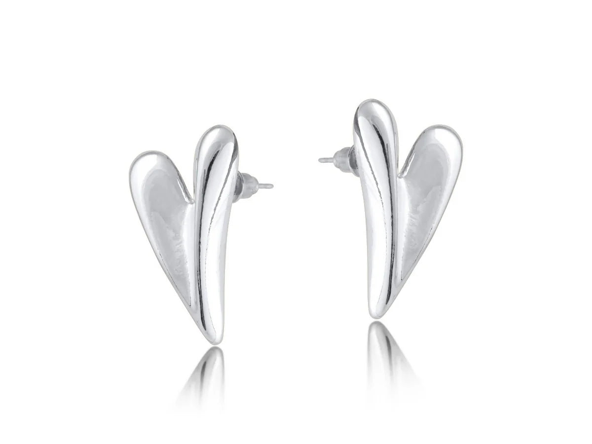 SILVER CASSIA FOLDED HEART STUD EARRINGS