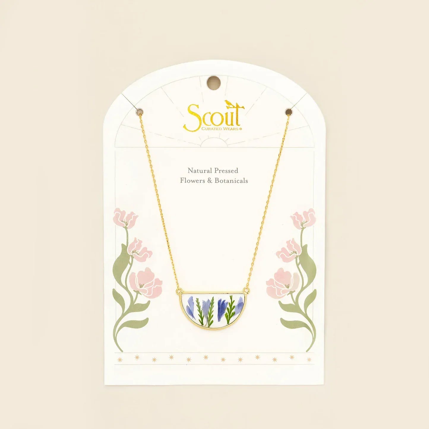 Pressed Flower Necklace - Purple Cornflower/Gold