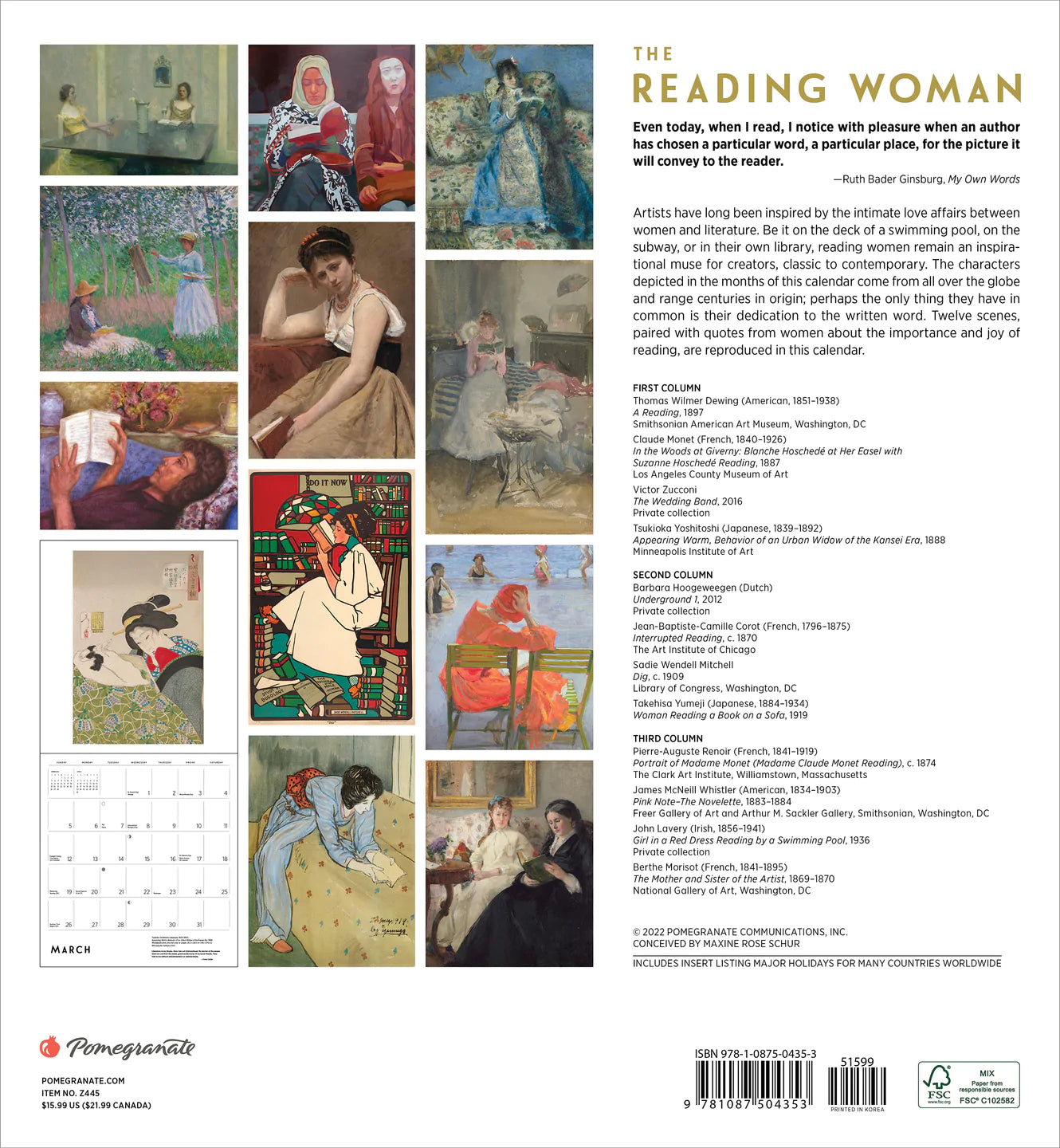 The Reading Woman 2023 Wall Calendar