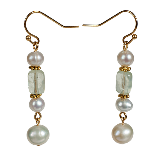 Cultured Pearl & Faceted Prehnite Earring